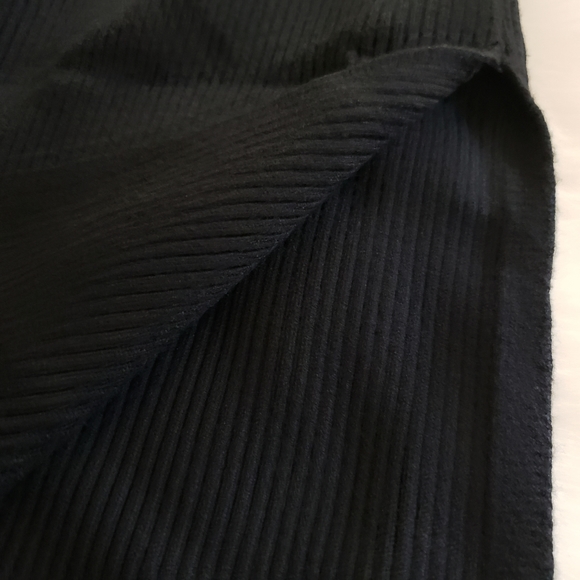 Square Neck Long Sleeve Ribbed Knit Side Slit Midi Dress - Picture 11 of 13